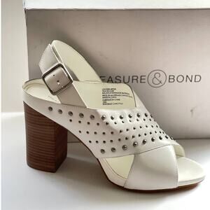 Treasure & Bond Studded Leather Heel White Women's Size 10 Block Heel